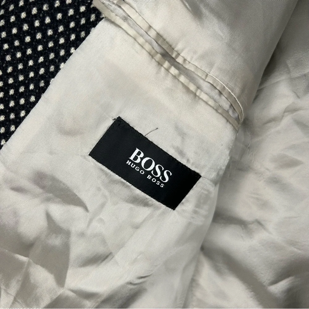 Vintage BOSS Hugo Boss Wool Cashmere Sport Coat Blazer Italy Black White 46R